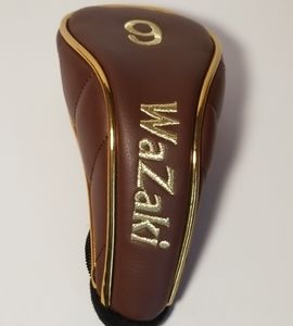 Wazaki 9 Golf Club Hybrid Headcover Brown With Gold Trim Embroidery
